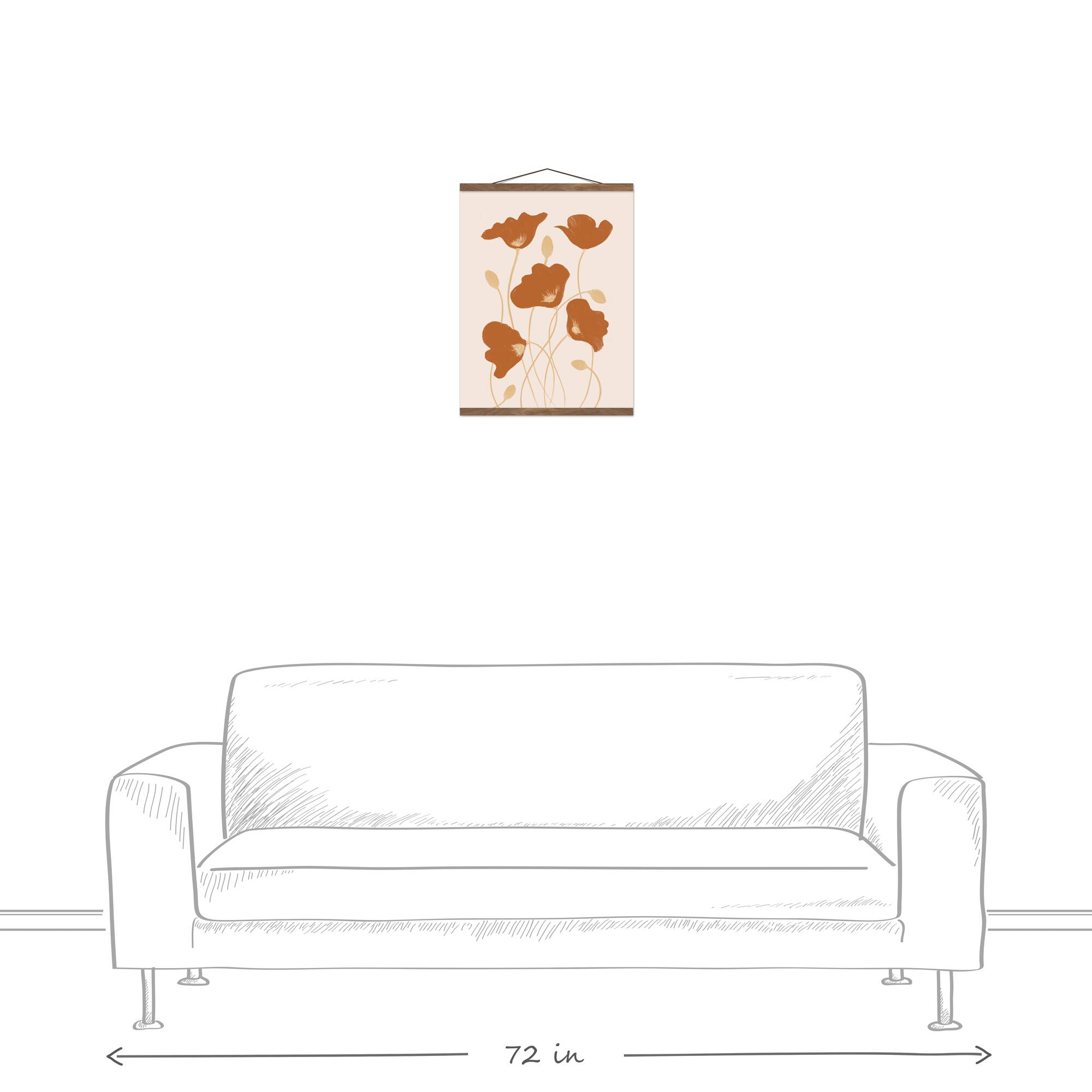 Simple Orange Poppies 16" x 20" Teak Hanging Canvas